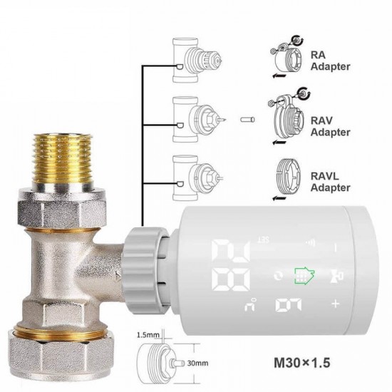 ZeegBee Термоглава за радиаторен вентил с LED индикация за температура, заряд на батериите и други