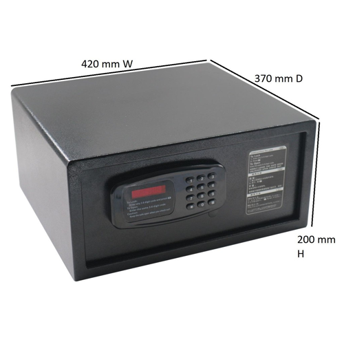 HOTELLO STAR Хотелси сейф с  електронно заключване, памет последните 100 отваряния, възможност за отдаване под наем, външни размери 200*420*370 (В*Ш*Д), осветление, черен. място за съхранение на 15"лаптоп (копие)