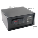 HOTELLO STAR Хотелси сейф с  електронно заключване, памет последните 100 отваряния, възможност за отдаване под наем, външни размери 200*420*370 (В*Ш*Д), осветление, черен. място за съхранение на 15"лаптоп (копие)