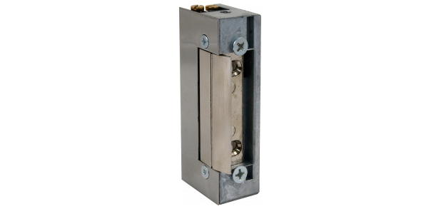 Електромагнитен насрещник Fail Safe (отваря при отпадане на напрежението) изработен от некорозиращ материал, натиск до 330 кг,  подходящ за леви и десни врати, за дървени и метални врати,регулируемо резе, 12VDC, 240mA къса планка (150Дх285Шх35В)mm,  тъмно