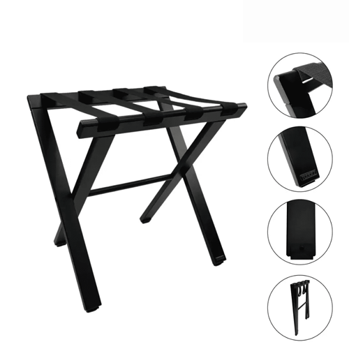 [CLASS-RO-LRBK] CLASSIC Black wooden folding luggage rack with textile straps